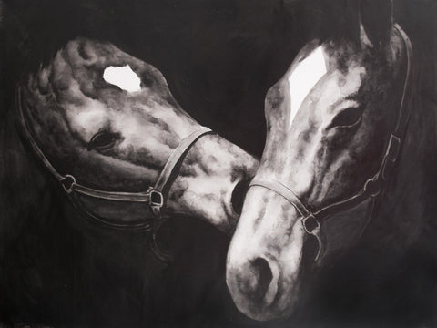 Two Horses in Black and White Oil Painting Canvas Art