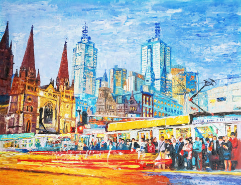 St Kilda Flinders St Junction, Melbourne (Limited Edition) Oil Painting Canvas Art