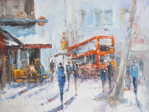 Street of London by Jian Wang Oil Painting Canvas Art