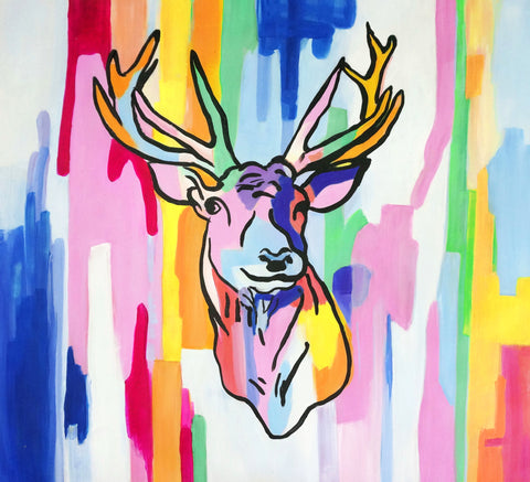 Neon Deer Oil Painting Canvas Art